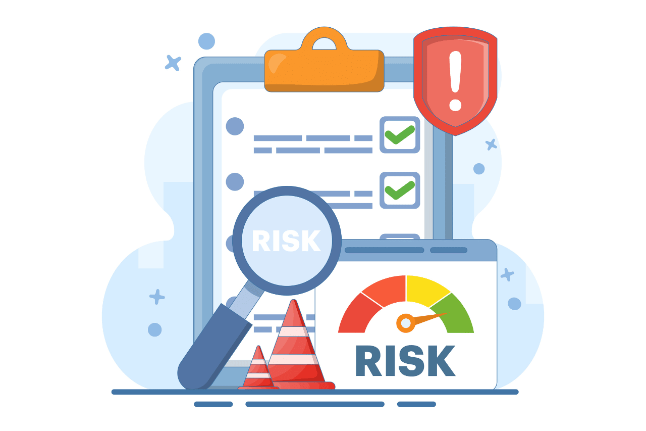 Risk assessment dashboard with checklist and indicators representing risk advisory services.