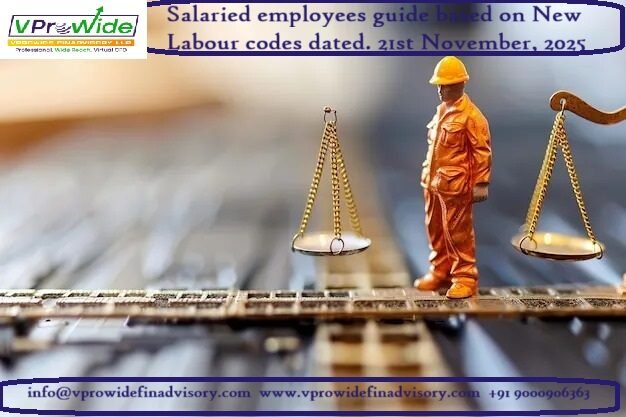 Salaried employee figurine standing between balance scales, representing new labour codes and employee rights in India.